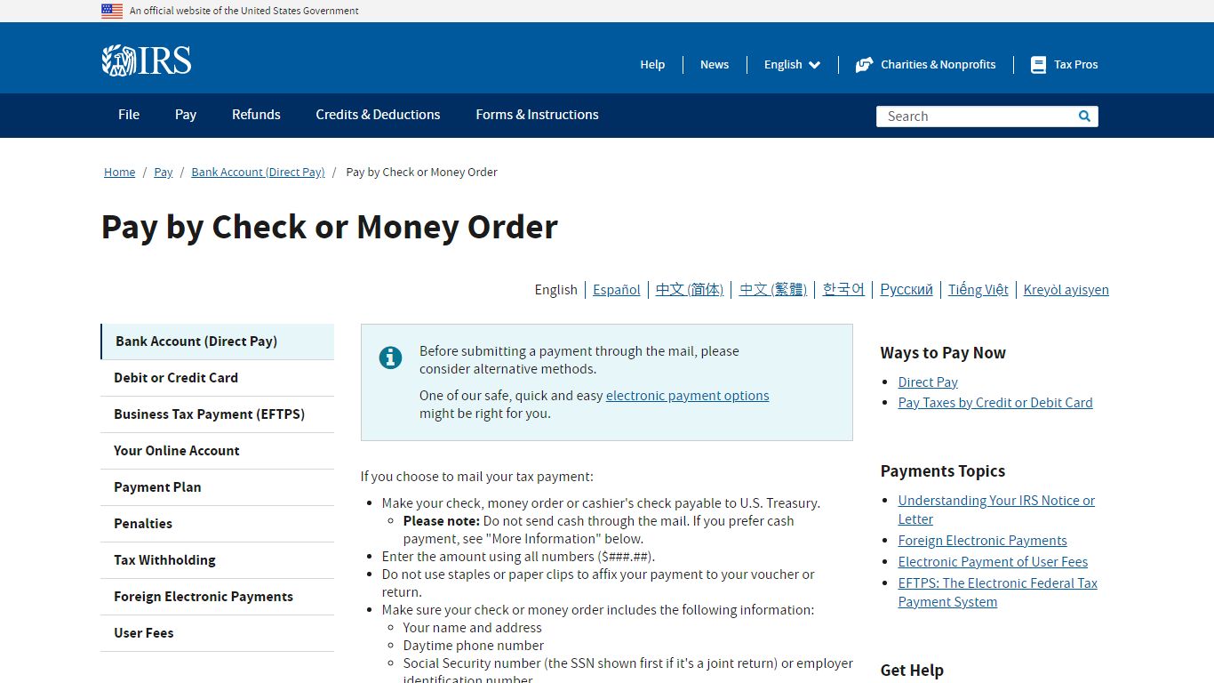 Pay by Check or Money Order | Internal Revenue Service - IRS tax forms